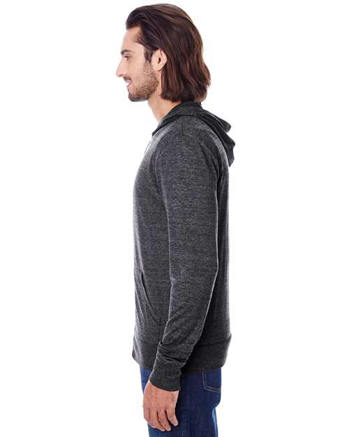 Unisex Triblend Full-Zip Lightweight Hooded Sweatshirt – On Model – Side