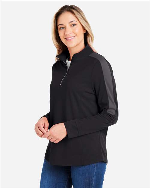 Women's Market Snag Protect Mesh Colorblock Quarter-Zip Pullover – On Model – Side