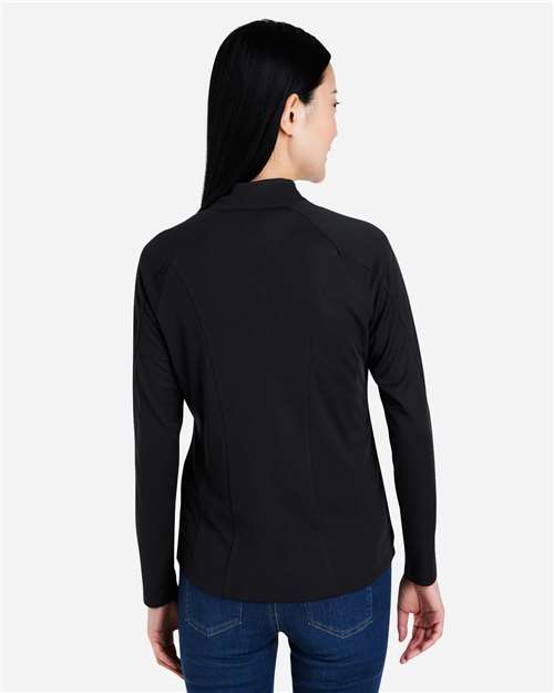 Women's Origin Performance Pique Quarter-Zip Pullover – On Model – Back