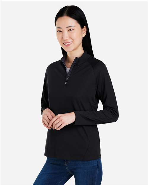 Women's Origin Performance Pique Quarter-Zip Pullover – On Model – Side