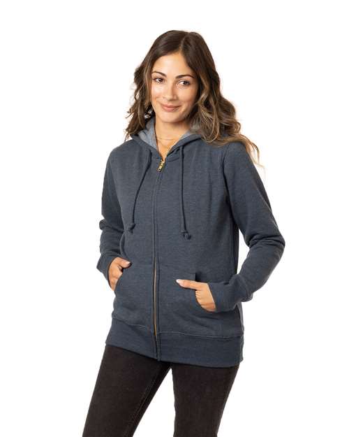 econscious EC4580 Sudadera con capucha y cremallera completa de tejido jaspeado para mujer Model Shot