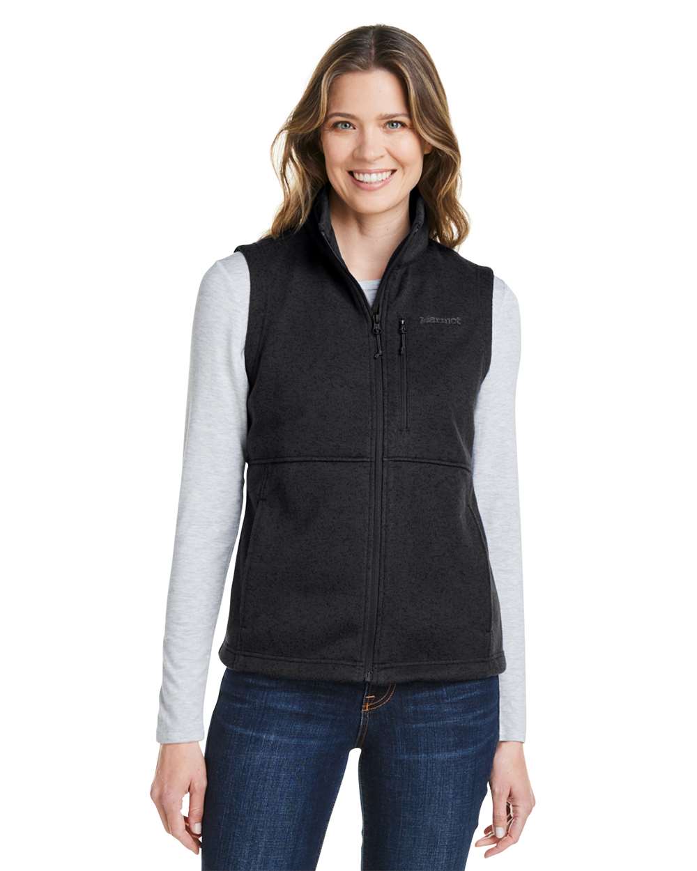 en route districtunitedarrows別注 downvest Victorious Men's Layered Hoodie Denim Vest, Distressed