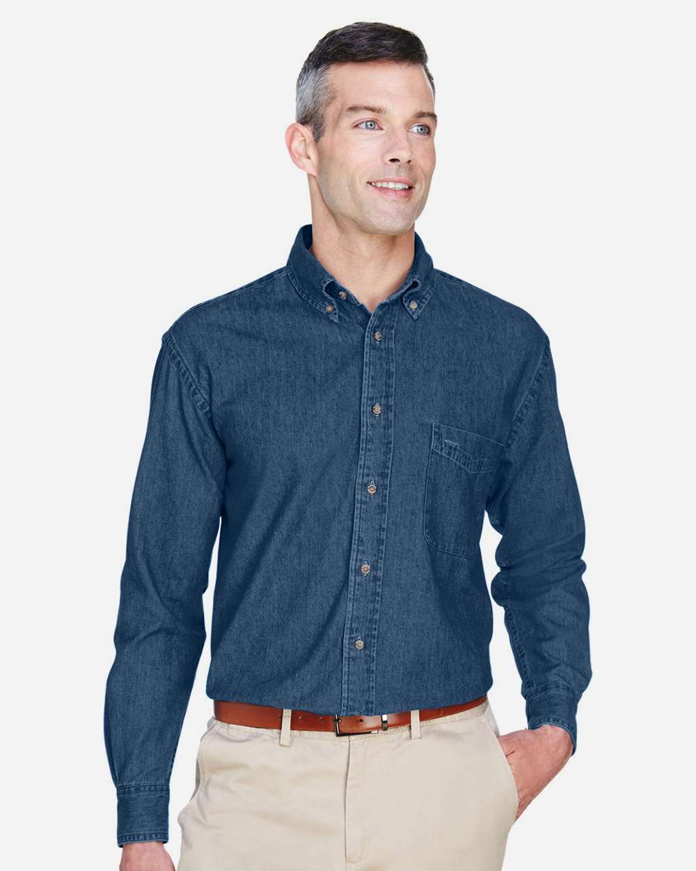 🔥 Harriton Men's Tall Long Sleeve Denim Shirt pocket Button Up To 3XLT M550T - Picture 3 of 16
