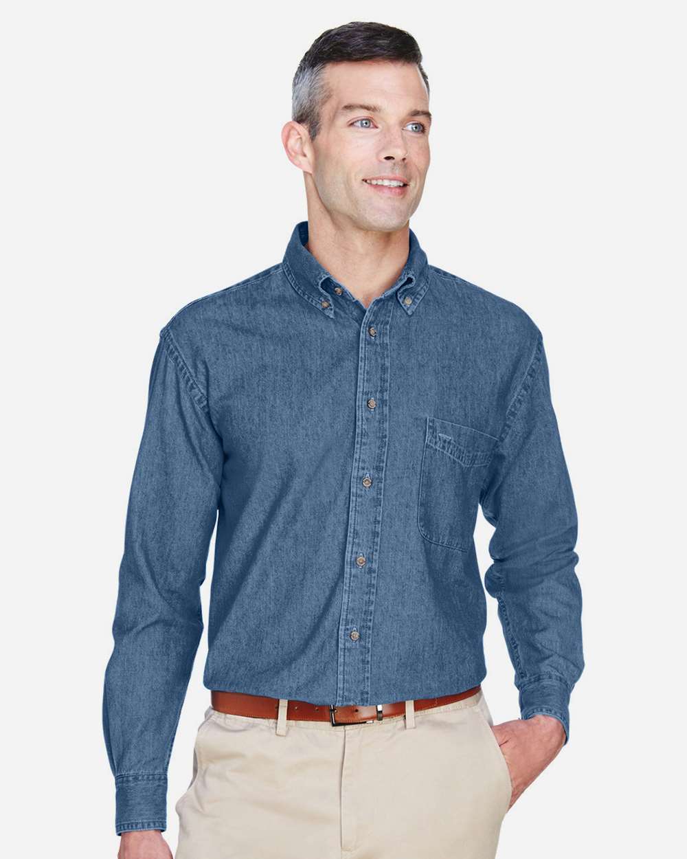 🔥 Harriton Men's Tall Long Sleeve Denim Shirt pocket Button Up To 3XLT M550T - Picture 8 of 16