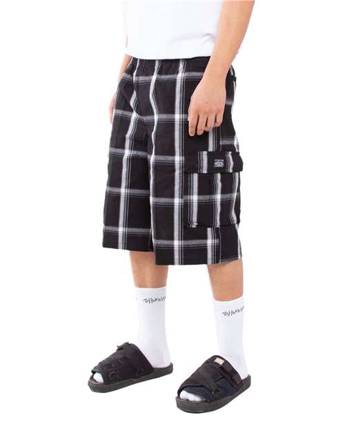 Unisex Plaid Shorts – On Model – Side