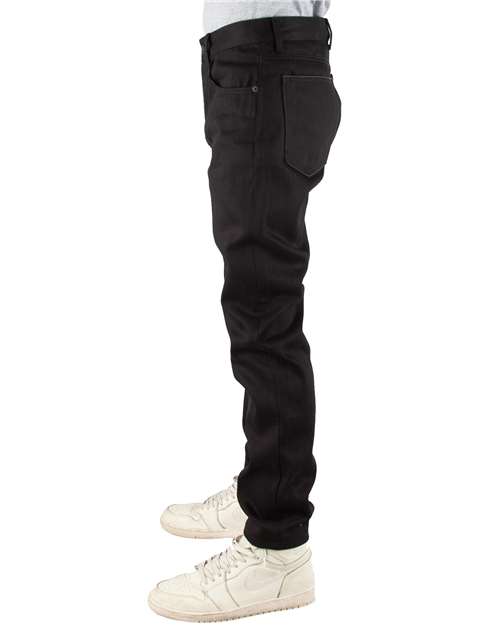 Unisex Raw Denim Straight-Leg Jean Pants – On Model – Side