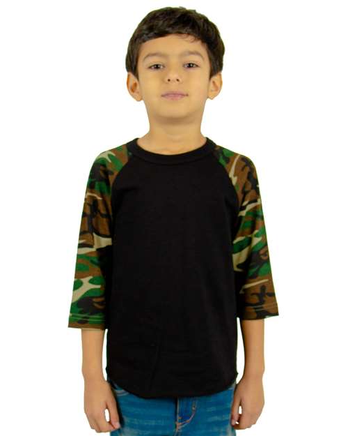 Youth Three-Quarter Sleeve Camo Raglan T-Shirt