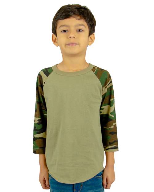Youth Three-Quarter Sleeve Camo Raglan T-Shirt