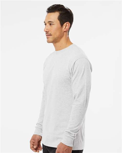Unisex Gold Soft Touch Long Sleeve T-Shirt – On Model – Side