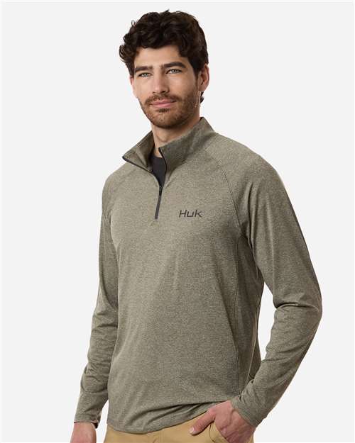 Men's Airweight Heather Quarter-Zip Pullover – On Model – Side