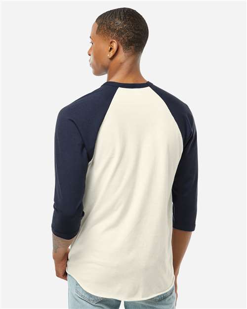Unisex Fine Jersey Raglan T-Shirt – On Model – Back