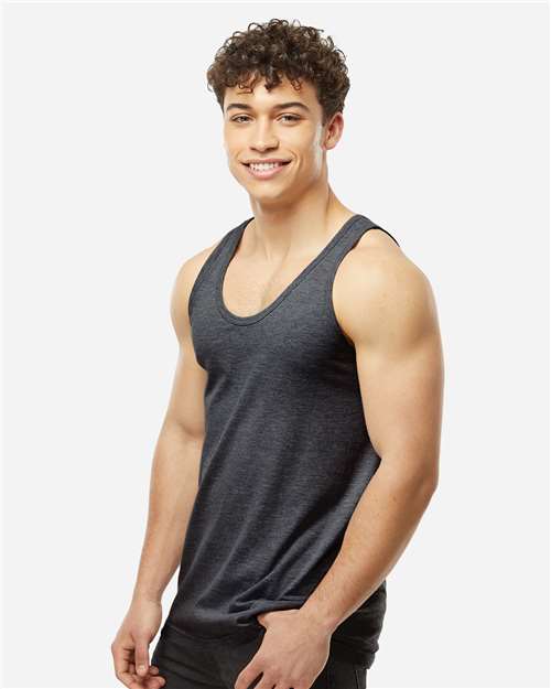 Unisex Fine Jersey Tank Top – On Model – Side
