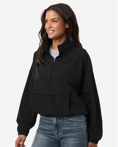Women's Stretch Woven Quarter-Zip Pullover – On Model – Side