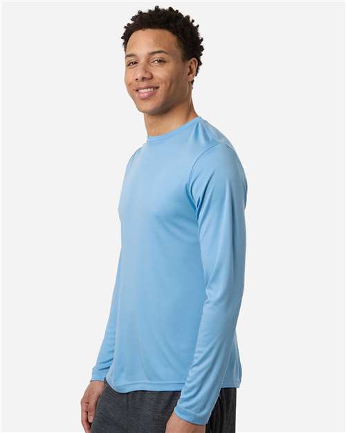 Unisex Capital Long Sleeve Performance T-Shirt – On Model – Side