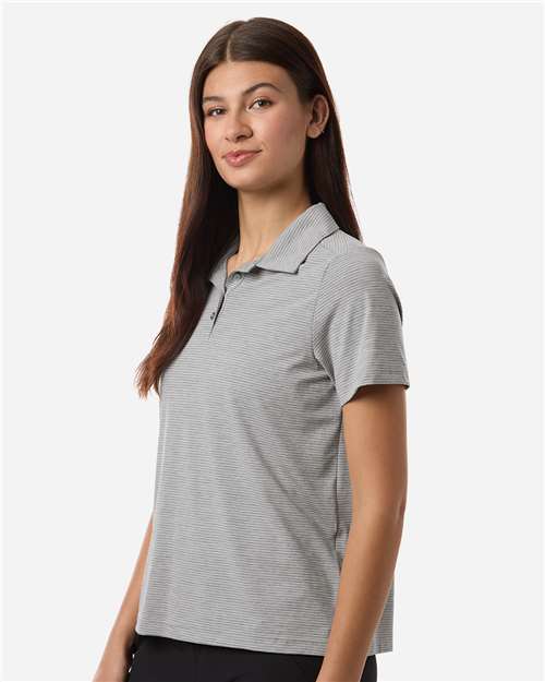 Women's Relay Heathered Stripe Polo – On Model – Side