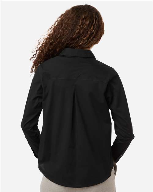 Women's CrownLux Performance® Spencer Poplin Dress Shirt – On Model – Back