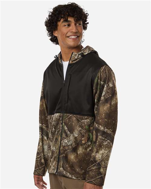 Unisex Realtree® Performance Colorblocked Full-Zip Hooded Sweatshirt – On Model – Side