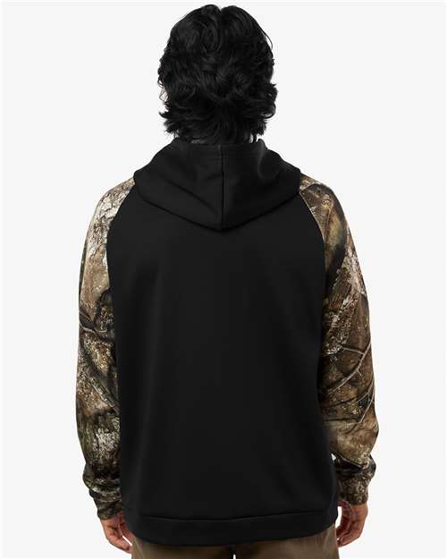 Unisex Realtree® Performance Colorblocked Hooded Sweatshirt – On Model – Back