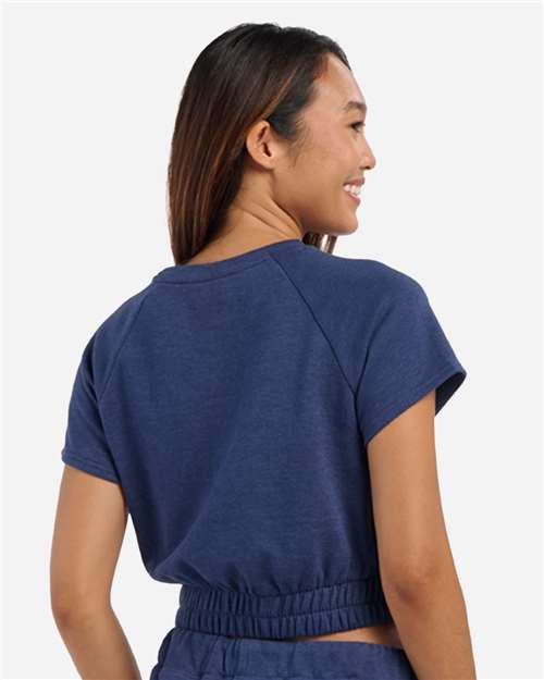 Women's French Terry Short Sleeve Cropped Crewneck Sweatshirt – On Model – Back