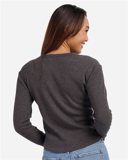 Women's Waffle Knit Baby Long Sleeve T-Shirt – On Model – Back