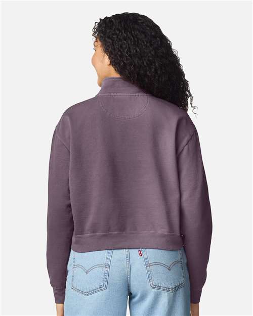 Women's Garment-Dyed Mid-Length Quarter-Zip Sweatshirt – On Model – Back
