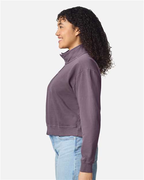 Women's Garment-Dyed Mid-Length Quarter-Zip Sweatshirt – On Model – Side
