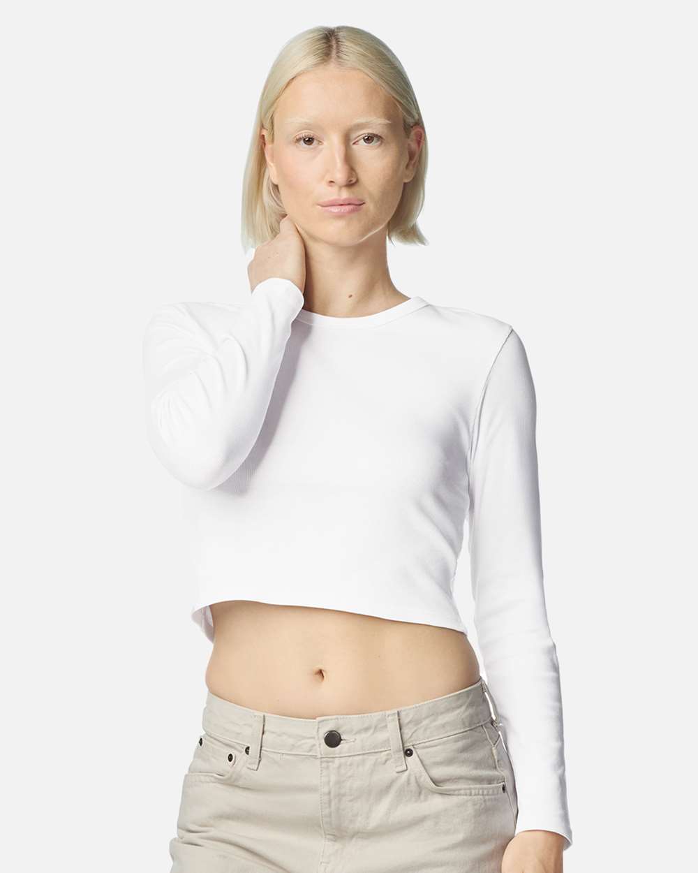 American Apparel BR2107 Women's Baby Rib Long Sleeve Cropped Tee | S&S