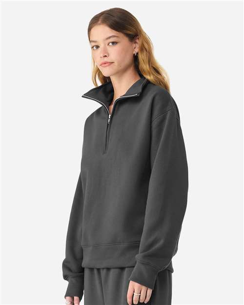 Unisex 10 oz Quarter-Zip Pullover Sweatshirt – On Model – Side