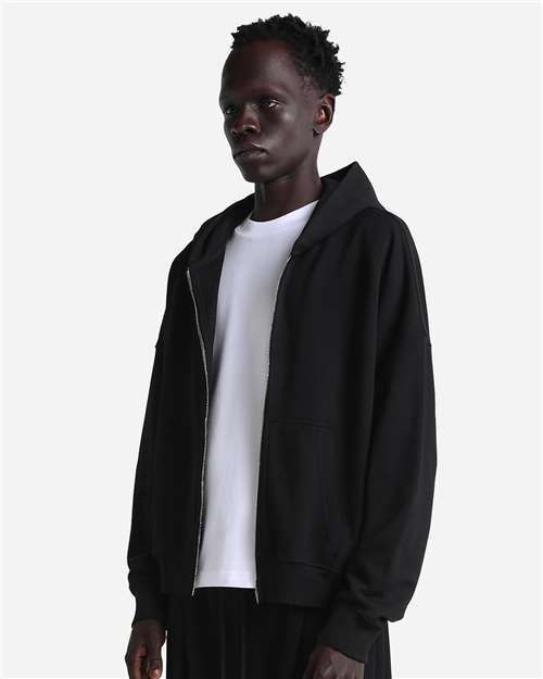 Unisex Garment-Dyed Cropped Full-Zip Hooded Sweatshirt – On Model – Side