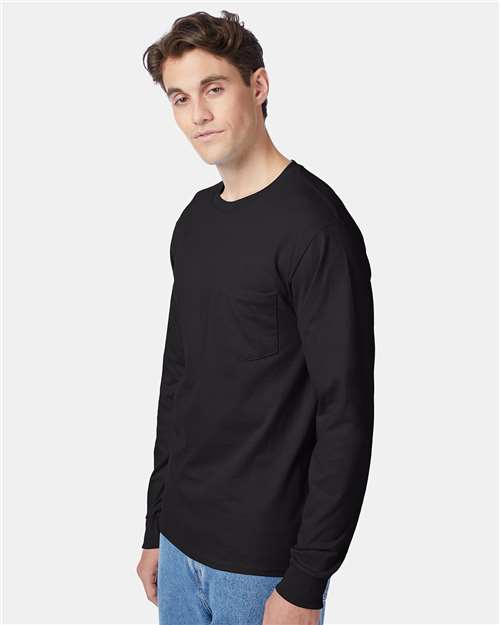 Men's Authentic Long Sleeve Pocket T-Shirt – On Model – Side