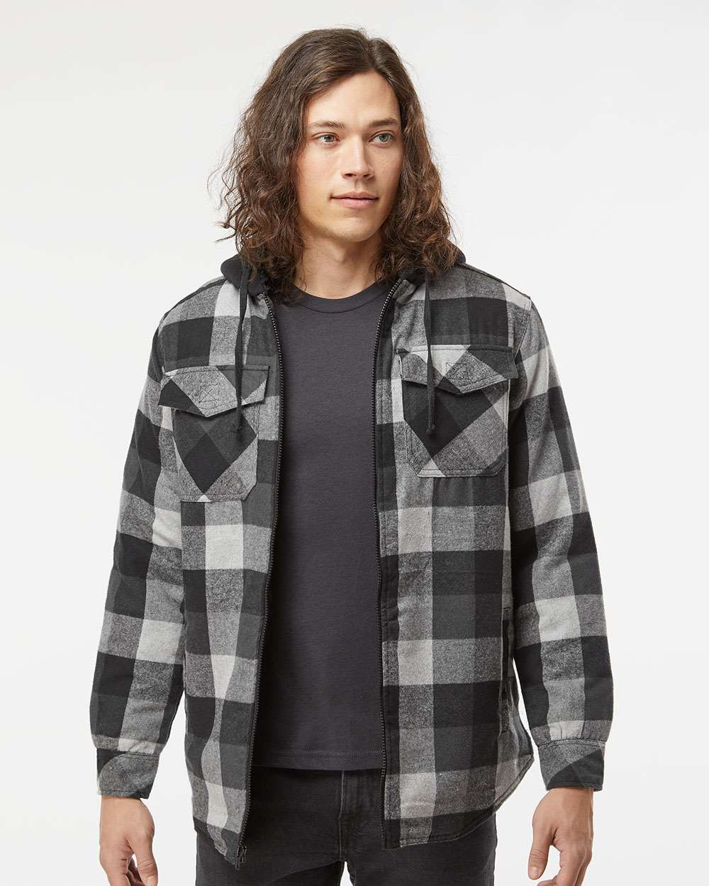 Burnside Mens 8620 Plaid Quilted Lined Flannel Full-Zip Hooded Jacket 
