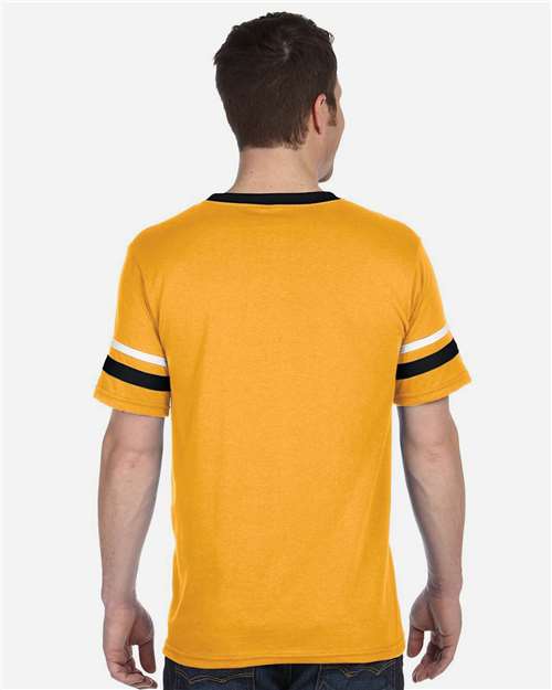 V-Neck Jersey with Striped Sleeves