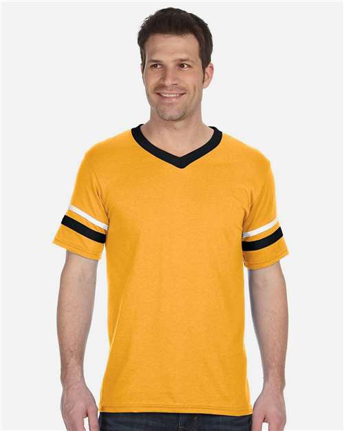 V-Neck Jersey with Striped Sleeves