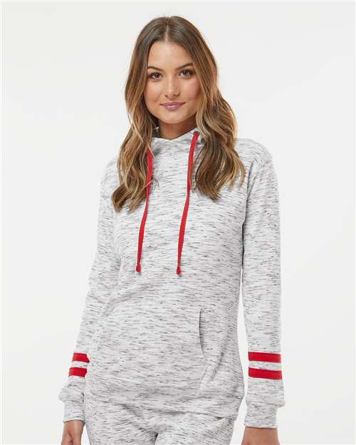 Women’s Mélange Fleece Striped-Sleeve Hooded Sweatshirt