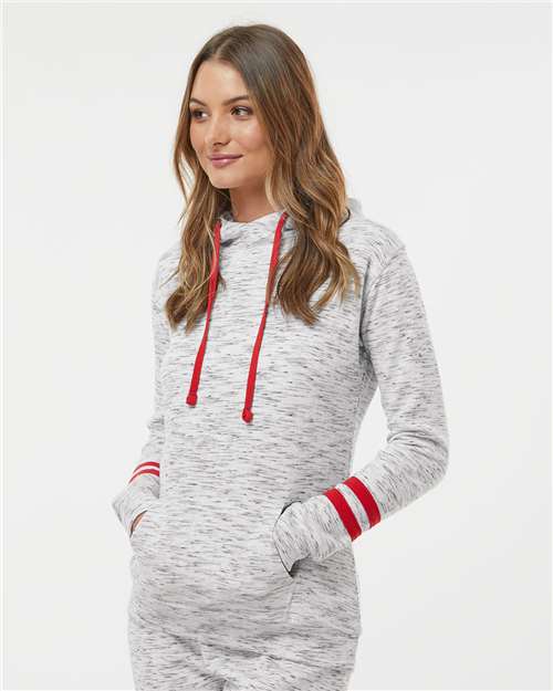 Women’s Mélange Fleece Striped-Sleeve Hooded Sweatshirt