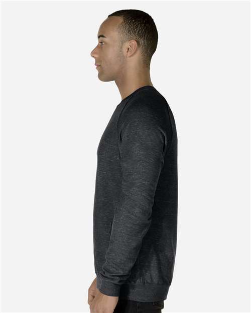 Unisex Snow Heather French Terry Crewneck Sweatshirt – On Model – Side