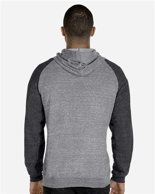 Unisex Snow Heather French Terry Raglan Hooded Sweatshirt – On Model – Back