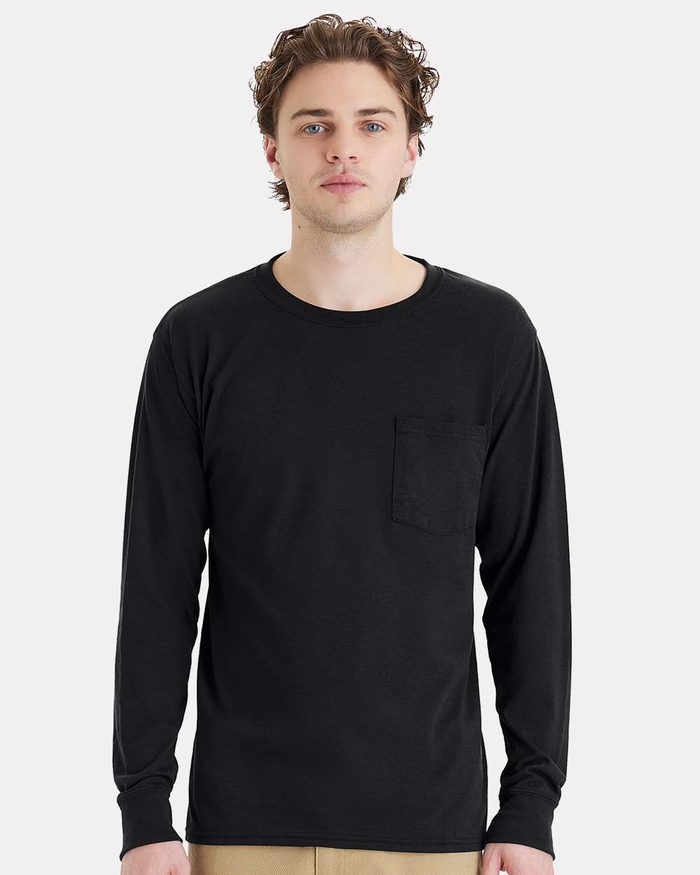 Hanes W120 Unisex Workwear LS Pocket Tee | S&S