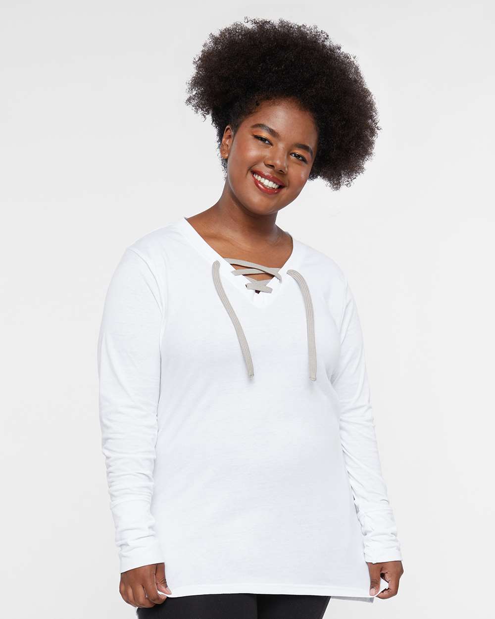 LAT 3538 - Women's Fine Jersey Lace-Up Long Sleeve T-Shirt