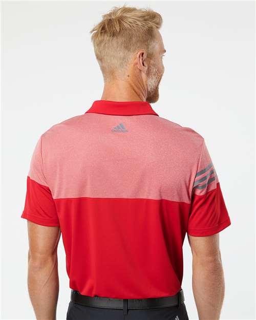 Men's Heathered 3-Stripes Colorblocked Polo – On Model – Back