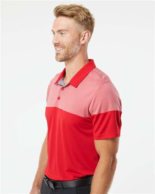 Men's Heathered 3-Stripes Colorblocked Polo – On Model – Side