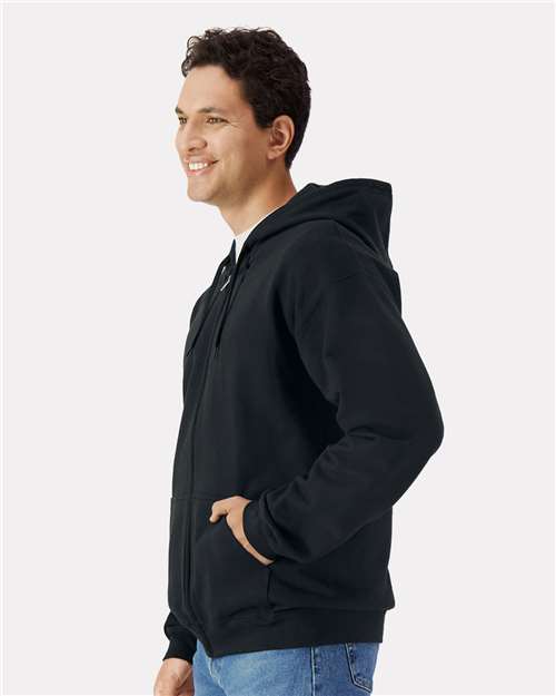 Unisex Softstyle® Full-Zip Hooded Sweatshirt – On Model – Side