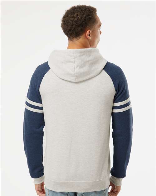 Unisex Nublend® Varsity Colorblocked Raglan Hooded Sweatshirt – On Model – Back