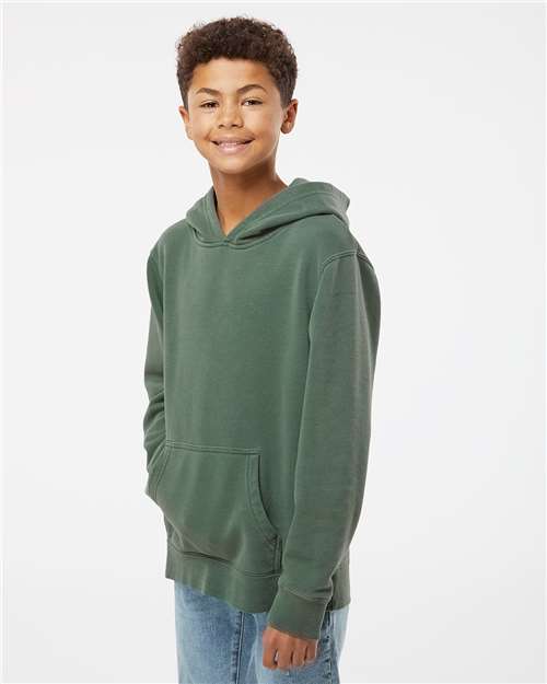 Youth Midweight Pigment-Dyed Hooded Sweatshirt – On Model – Side