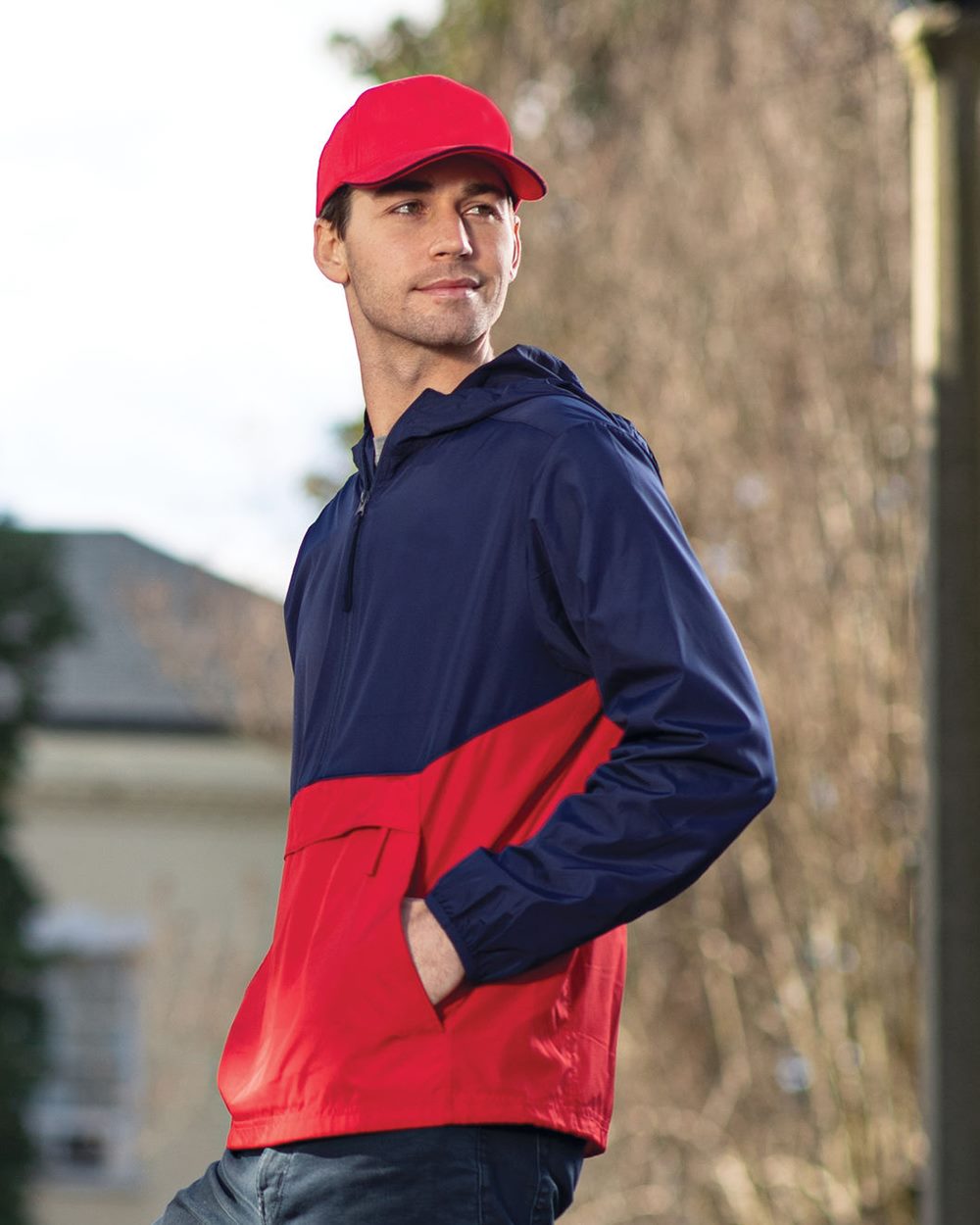 Independent Trading Co. EXP54LWP Lightweight Quarter-Zip Windbreaker Pullover Jacket Classic Navy/ Red M