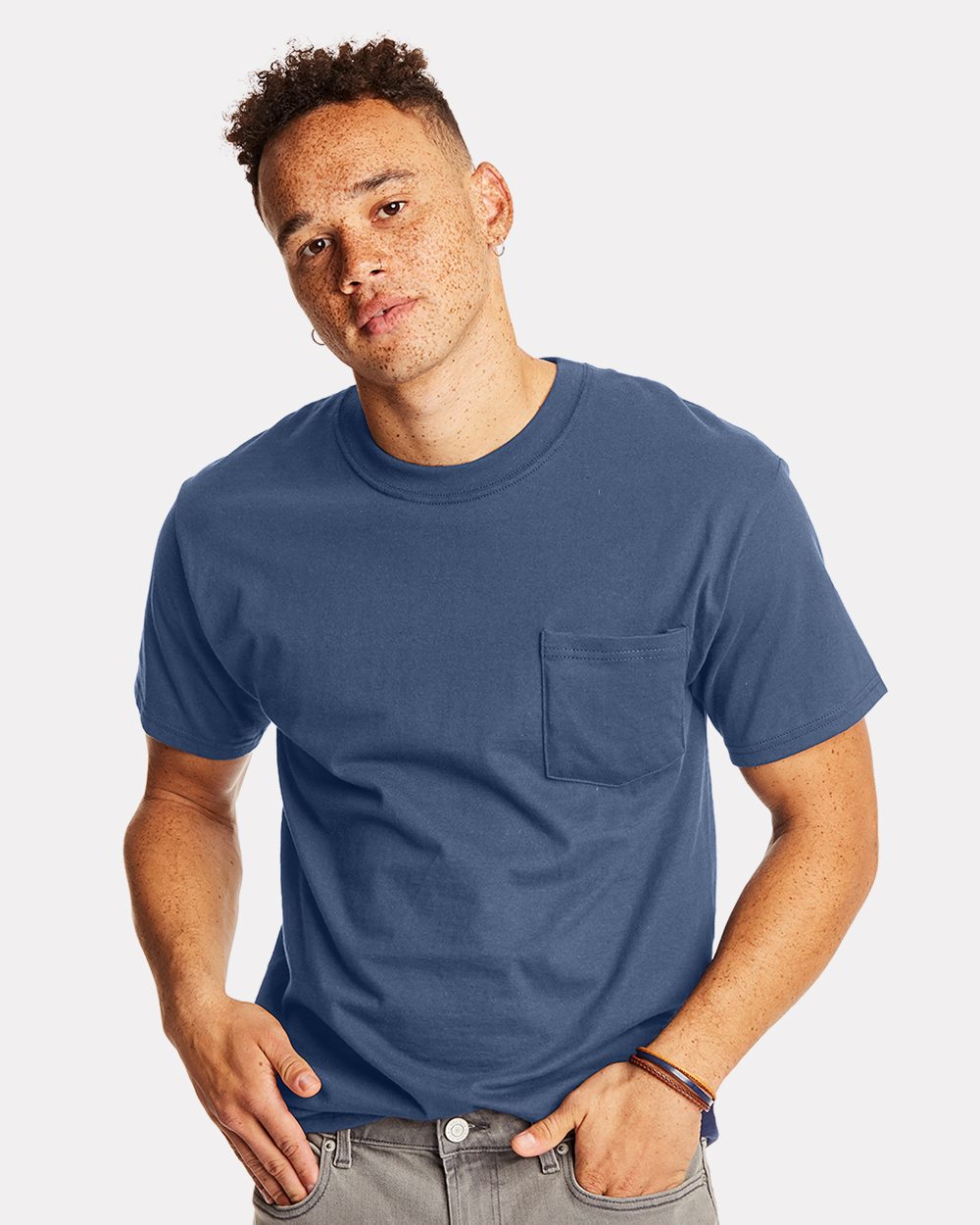 Hanes Mens Short Sleeve Beefy-T 100% Cotton Crew Neck T-Shirt with Pocket 5190