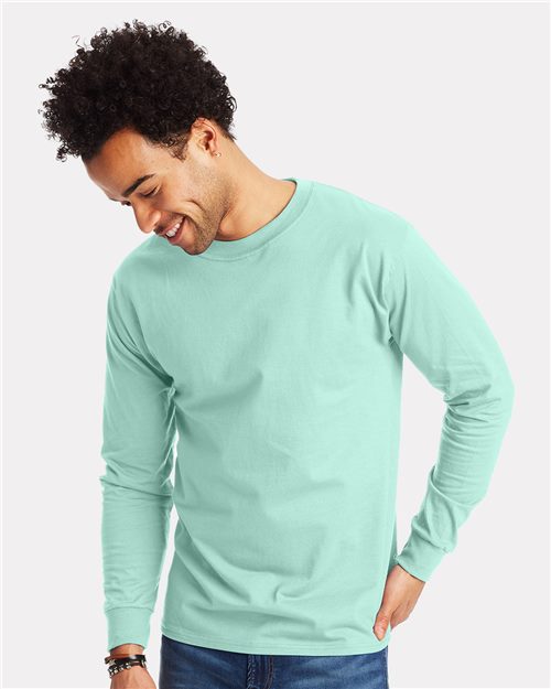 Hanes NEW 100% Cotton Long Sleeve Beefy-T T-Shirt 5186 Mens S-3XL Tee 25 COLORS 
