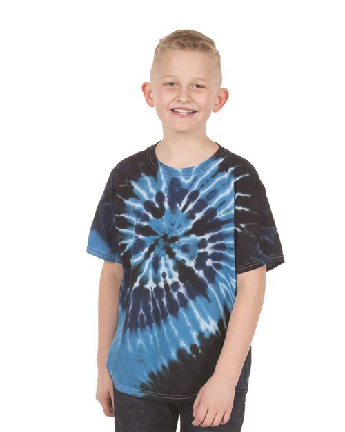 Dyenomite 20BMS Youth Multi-Color Spiral Tie-Dyed T-Shirt Model Shot