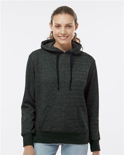 J. America 8860 Women’s Glitter French Terry Hooded Sweatshirt Model Shot