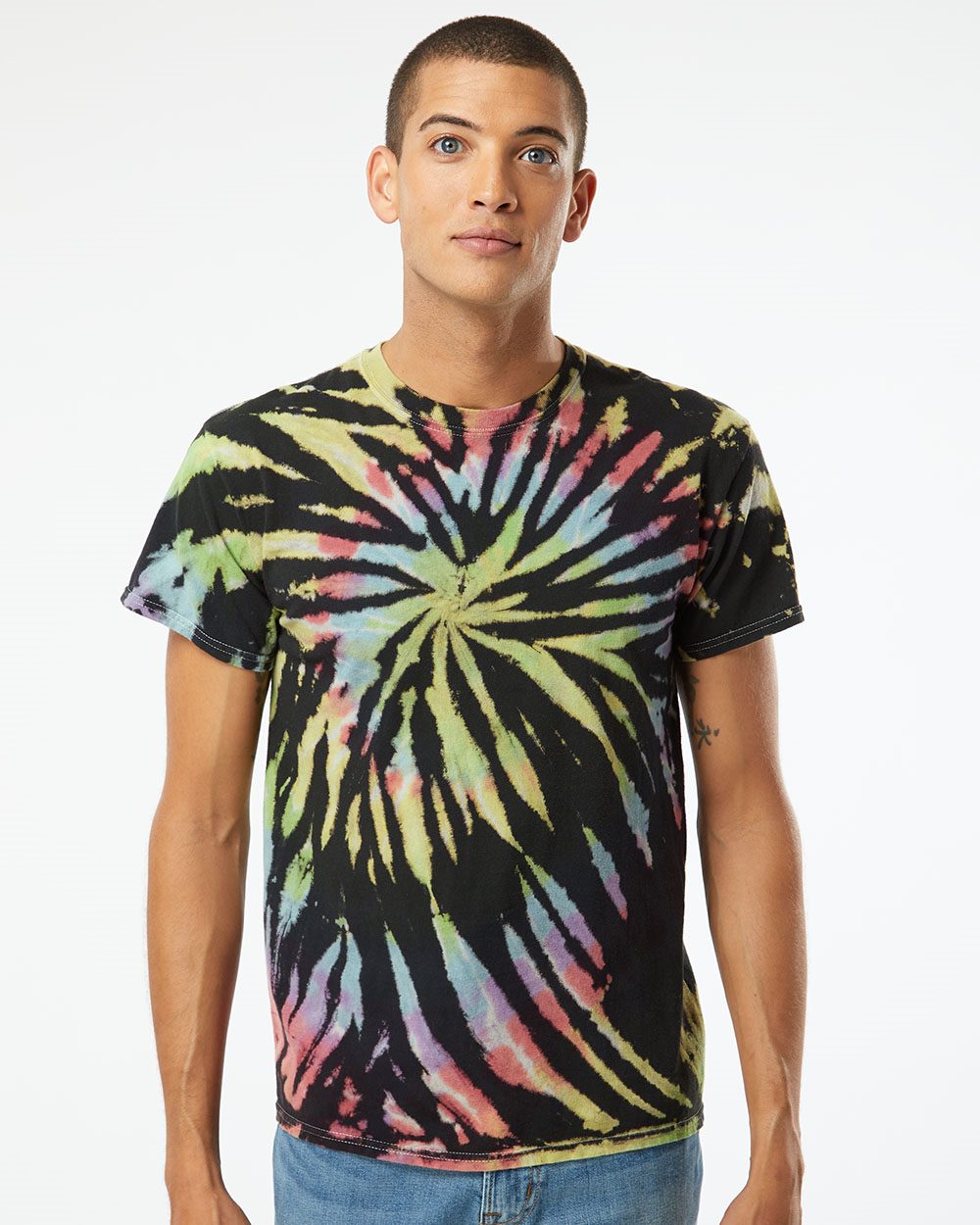Dyenomite 200MS Multi-Color Spiral Short Sleeve T-Shirt - Dayglo - M